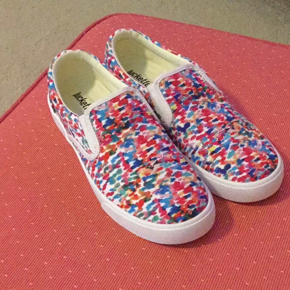Bucketfeet Rainbow Watercolor sneakers.